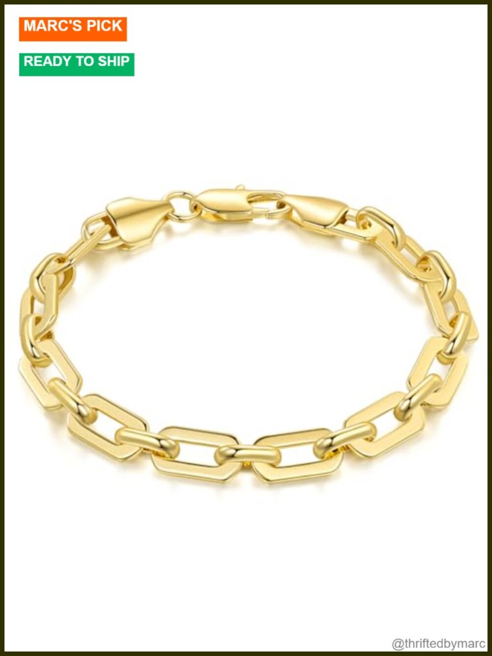 14K Gold Plated Paperclip Chain Bracelet for Women Non Tarnish Adjustable